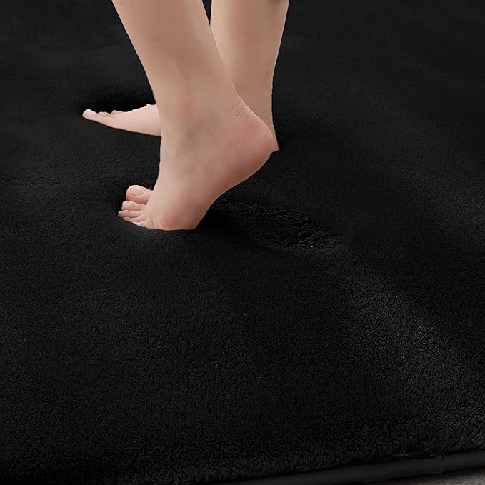 MINIDEAR Bathroom Rugs 60x20 Black - Thick Memory Foam Bath Mat, Ultra Soft & Plush Fluffy, Non-Slip, Quick Dry, Absorbent Washable Floor Microfiber Mat for Tub, Home Decor Accessories