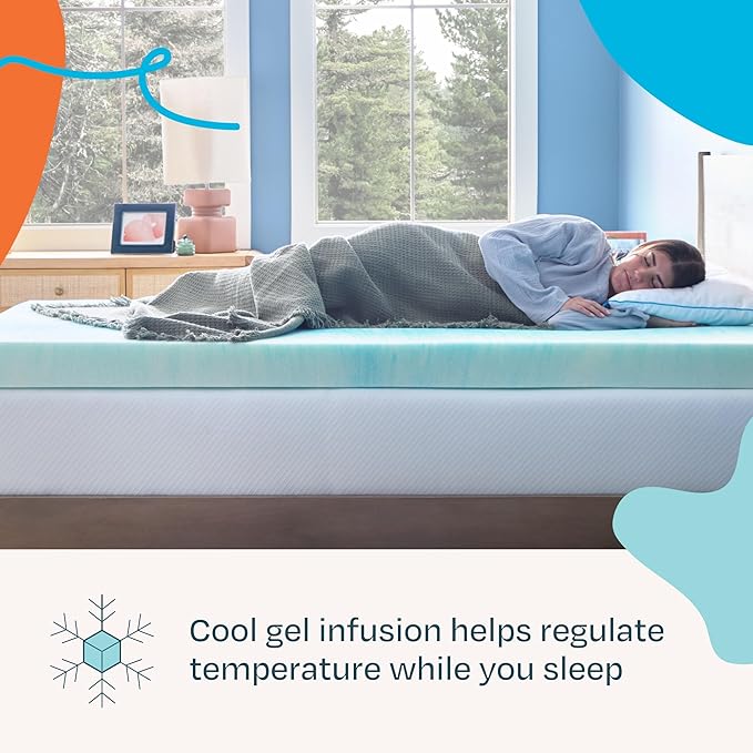 Linenspa 4 Inch Swirl Gel Memory Foam Mattress Topper, Full Size – Cooling Gel Infused, Ventilation Holes – Pressure Relieving Bed Topper – CertiPUR Certified
