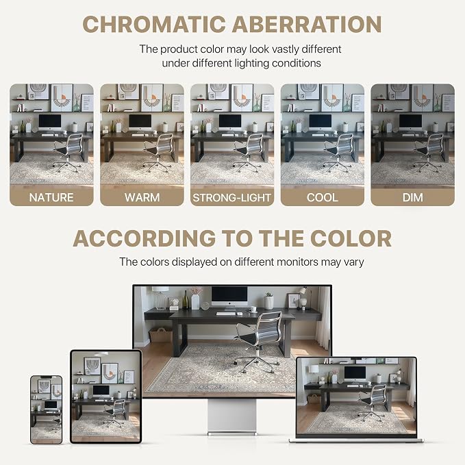 48"x60" Office Chair Mat for Hardwood Tile Floor, Under Desk Carpet Protector for Rolling Computer Chair Mat, Machine Washable Area Rug, Anti-Slip 1/5" Thick Low Pile Thin Vinyl Floor Mat, Khaki Blue