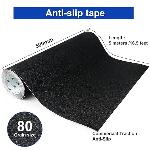 BOMEI PACK Black Anti Slip Tape, 20 Inch x 16.5 Foot Non-Slip Traction Grip Tape for Stairs, Waterproof Stair Treads Grip Non Slip, Non Skid Tape for Steps, Outdoor Black Grip Tape