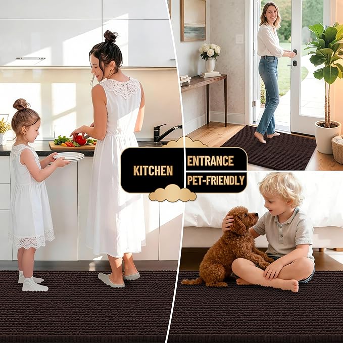 OLANLY Thick Bathroom Rugs 34x21, Extra Soft Absorbent Chenille Bath Rugs, Rubber Backing, Machine Wash Dry, Bath Mats for Bathroom Floor, Tub and Shower, Home Decor Accessories, Brown