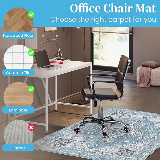 Office Chair Mat for Hardwood Floor & Tile Floor,36"X 48" Heavy Duty Desk Chair Mat for Hard Floors, Under Desk Rug for Rolling Computer Chair,Anti Slip,Low Pile Carpet Floor Protector-Blue