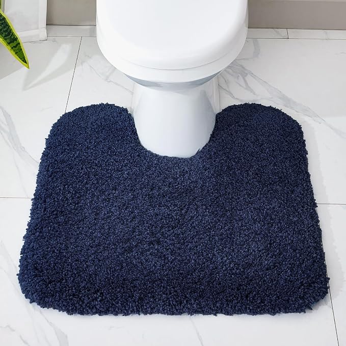 Disolla Toilet Mat 22x24 Navy - Non Slip Fluffy U-Shaped Contour Rug, Ultra-Soft Plush Toilet Floor Mat, Absorbent & Machine Washable