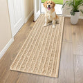Smiry Dog Door Mat for Muddy Paws 59x20, Absorbent Dirt Trapper, Non-Slip Washable Chenille Entryway Rug for Inside Floor, Beige, Layered Pattern