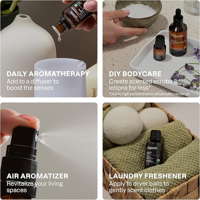 Cliganic Organic Essential Oils Set (Top 12, Pack of 2) - 100% Pure - Peppermint, Lavender, Eucalyptus, Tea Tree, Lemongrass, Rosemary, Frankincense, Orange, Lemon, Cassia, Cedarwood & Grapefruit