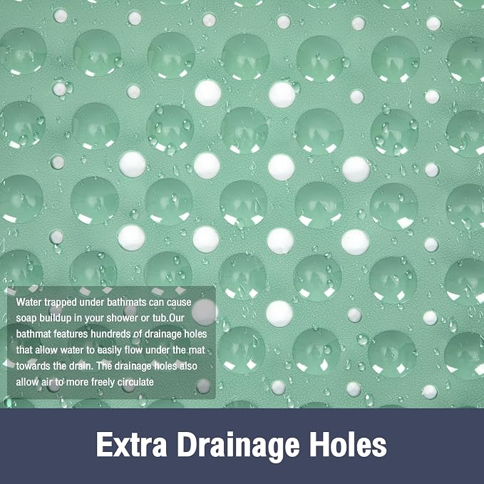 Extra Long Bathtub Mat Non Slip, MARRS Green Soft Bath Mat for Tub 40 x 16 Inch Full Size, Bath Tub Shower Mats for Bathroom Floor, Big Suction Cups and Drain Holes, Easy Washable, BPA Free