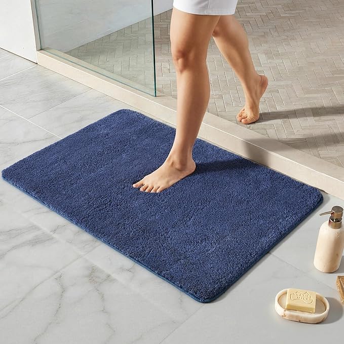 TYUU Navy Blue Bathroom Rugs, Ultra Soft Bath Rugs Non Slip Washable, Super Absorbent Quick Dry Bath Mat with Rubber Backing for Bathroom Floor, Shower, or Sink, Navy Blue 24" x 36"