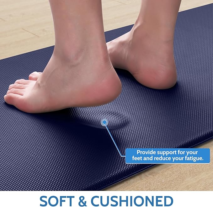 StepLively Kitchen Mat, 2 PCS Kitchen Rugs, Cushioned Kitchen Mats for Floor, Anti Fatigue Kitchen Rug Set, Non-Skid Standing Mat for Kitchen, Office, Sink, 17.3"×30"+17.3"×47", Blue