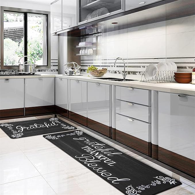 HEBE Anti Fatigue Kitchen Mat Set of 2 Non Slip Cushioned Kitchen Mats for Floor Waterproof Farmhouse Kitchen Rugs and Mats Set Comfort Standing Desk Mat Carpet for Sink,Office,Laundry