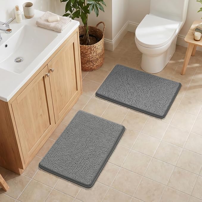 Bcoimo Bathroom Rug Set, Chenille Bathroom Rugs, Absorbent Non Slip Plush Bath Mats, Machine Washable Fast Drying Floor Mats for Tub, Shower, Sink, Vanity