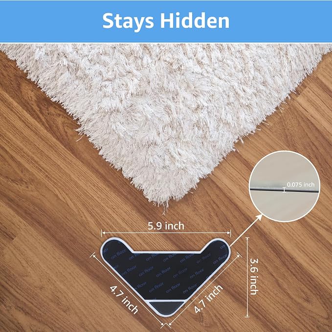 16 PCS Grippers for Rugs(2024 New), Lakuti Non Slip Dual Sided Rug Pads Grippers for Hardwood Floors and Tiles, Reusable Adhesive Carpet Rug Tape for Area Rugs(Black)