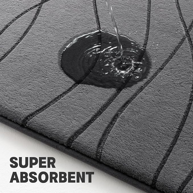 YIHOUSE Memory Foam Bathroom Rug Sets, Dark Grey, 2 Piece-U Shape Small Mat | Ultra Soft, Absorbent, Non-Slip, Machine Washable