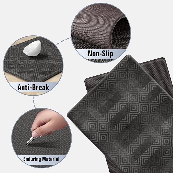 Mattitude Kitchen Mat 2PCS Kitchen Rugs Cushioned Anti-Fatigue Rug Waterproof Standing Desk Mat Kitchen Mats for Floor Kitchen Rug Set for Kitchen, Sink, Office 17.3"×30"+17.3"×59"-0.47inch Dark Grey