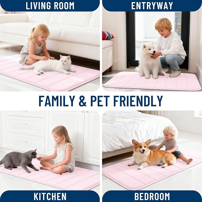 OLANLY Memory Foam Long Bathroom Rugs Runner 59x20, Super Soft Absorbent Bath Mat, Quick Dry, Machine Washable Shower Floor Rugs, Bathmat Carpet, Bathroom Home Decor Accessories, Pink