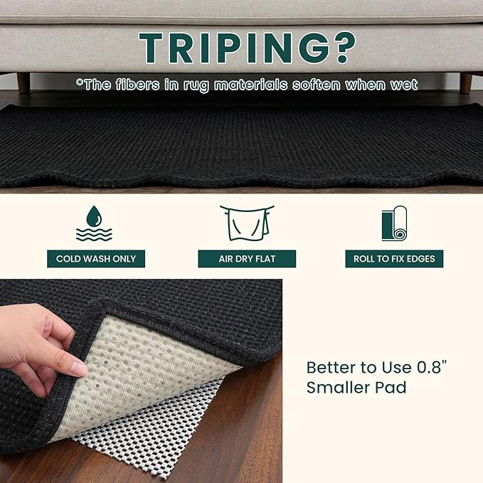 KOZYFLY Runners for Hallways 3x8 ft Washable Kitchen Runner Non Slip Rubber Backed Hall Runners Cotton Entryway Runner Rugs Floor Carpet for Indoor Backdoor Bedroom Kitchen, Black/Dark Grey