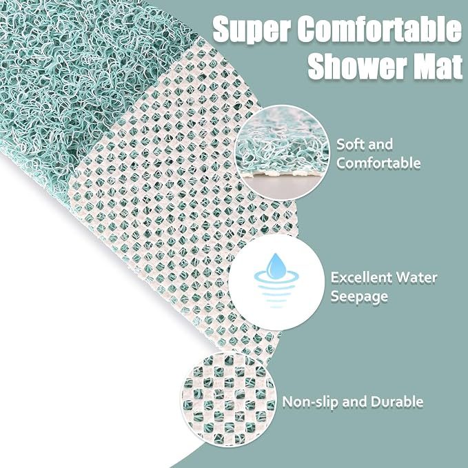 Shower Mat Bathtub Mat Non-Slip - 24x24 Inch, Soft Comfort Bath Mat with Drainage Holes, PVC Loofah Massage Bathmat for Shower, Tub, Bathroom, Wet Areas, Quick Drying