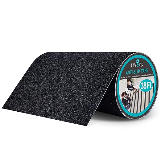 Lifegrip Anti Slip Traction Tape, 12 Inch x 38 Foot Friction Tape - Best Grip, Abrasive Adhesive for Stairs, Tread Step, Indoor, Outdoor (Friction Tape, 12" X 38')