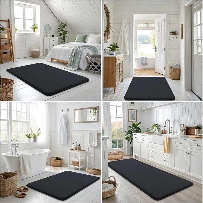 Smiry Memory Foam Bath Mat 44x32, Extra Soft and Absorbent Bathroom Mats, Non Slip Washable Carpet for Floor, Shower and Tub, Black