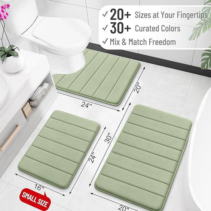 OLANLY Memory Foam Toilet Rugs U Shaped 24x20, Super Soft Absorbent Contour Bath Rugs, Quick Dry, Machine Washable Toilet Mat, Bathmat Floor Carpet, Bathroom Home Decor Accessories, Sage Green
