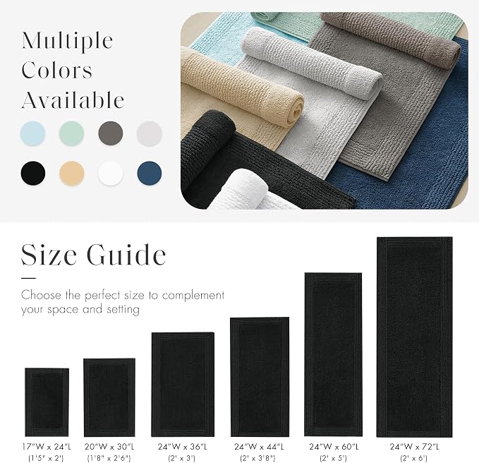 Madison Park Splendor Reversible 100% Cotton Tufted Bathroom Rug-3000 GSM Hotel Quality Luxurious Plush Medium Pile Bath Mat Absorbent, Quick Dry, Shower Room Décor, 24x44 Black