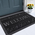 OLANLY Welcome Door Mat Indoor Outdoor Entrance, Heavy Duty Sturdy Front Door Mat, Waterproof All-Weather Doormat, Stain Resistant, Low Profile, Easy Clean Patio Entryway Mat, 29.5 x 17, Black