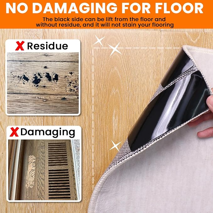 YINTTIAN Rug Non Slip Grippers, 2 x 5 Inch Reusable Carpet Grippers Rug Tape for Hardwood Floors and Tiles, Removable and No Residue on Floor (8)