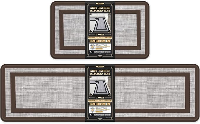 Mattitude Kitchen Mats Set of 2 Cushioned Rugs Anti-Fatigue Mats for Kitchen Floor,Waterproof Non-Slip Mats and Rugs Set for Office,Floor,Laundry 17.3"×29"+17.3"×59",Chocolate