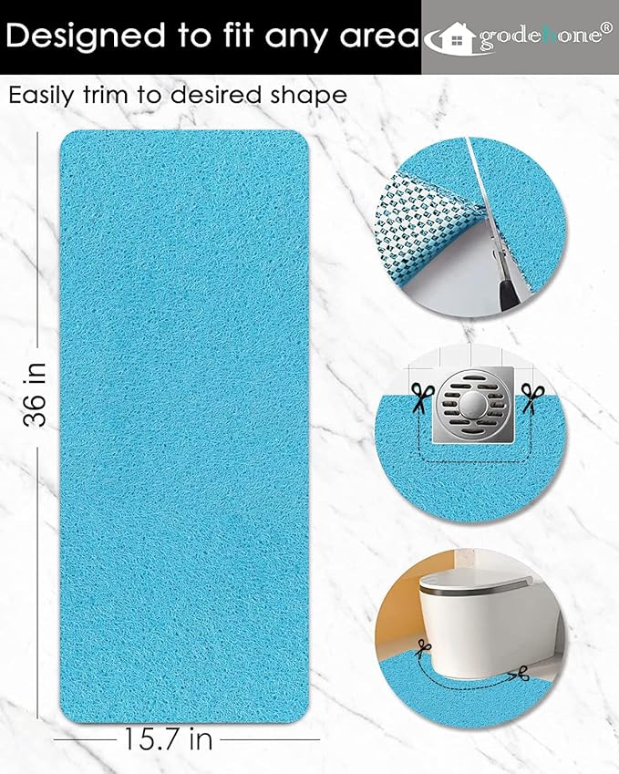 godehone Shower Mats Non Slip Without Suction Cups, PVC Loofah Bathroom Mats, Loofah Mats for Shower and Bathroom, Quick Drying, 15.7× 36 Inch, Turquoise Blue