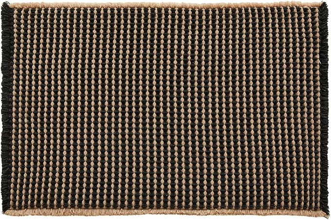 TYUU Waffle Bath Mat, Boho Bathroom Rugs Non Slip Washable Super Absorbent Quick Dry Bath Mat Farmhouse Bathroom Decor, 30"x20" Khaki and Black