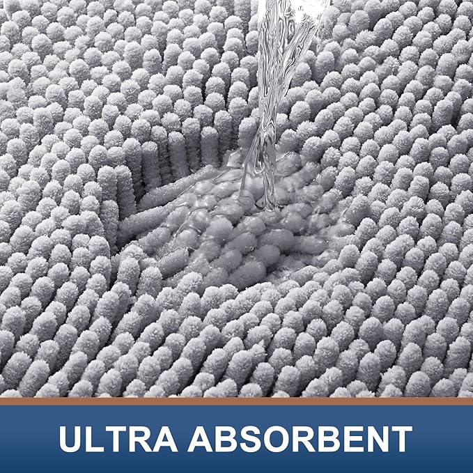 Smiry Luxury Chenille Toilet Rugs U-Shaped 24x20, Soft Absorbent Non-Slip Contour Bathroom Rugs for Toilet, Machine Washable Contoured Bath Mats, Light Grey