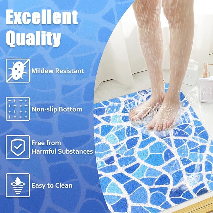 Shower Mat Bathtub Mat Non-Slip: 32x32 Inch, Soft Comfort Bath Mat with Drainage Holes, PVC Loofah Massage Bathmat for Shower, Tub, Bathroom, Wet Areas, Quick Drying