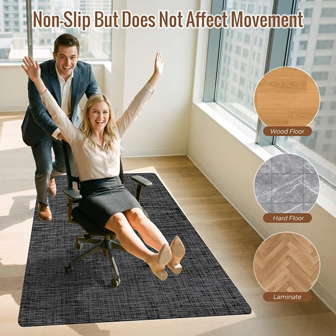 Office Chair Mat for Hardwood Floor 36x48 Inch, Non-Slip Heavy Duty Floor Protector, Easy Glide PVC Mat for Rolling Chairs, Ideal for Wood Tile & Hard Floors(Black)