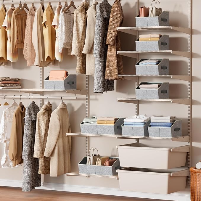 Homsorout Storage Bins for Shelves - Large Trapezoid Closet Shelf Organizer, Fabric Organization Bins with Handles, Storage Baskets for Clothes, Towel, Purse, 4 Pack, Light Gray