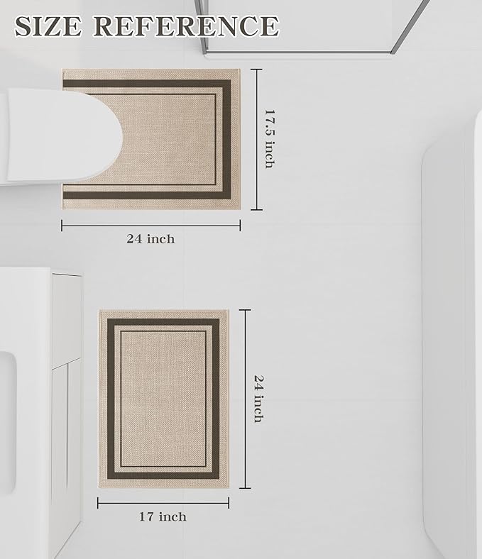 chakme 2 Piece Bathroom Rug Sets, Ultra Thin Absorbent Bath Mat for Bathroom Non Slip Machine Washable, Light Beige, 17"x24"+Toilet Mat
