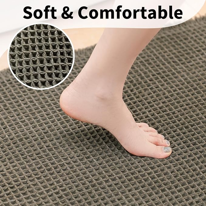 Waffle Bath Mat - Boho Bathroom Rugs Non Slip Washable, Super Absorbent & Quick Dry, Soft Bath Mat Farmhouse Bathroom Decor, 20'' x 32'', Olive Green