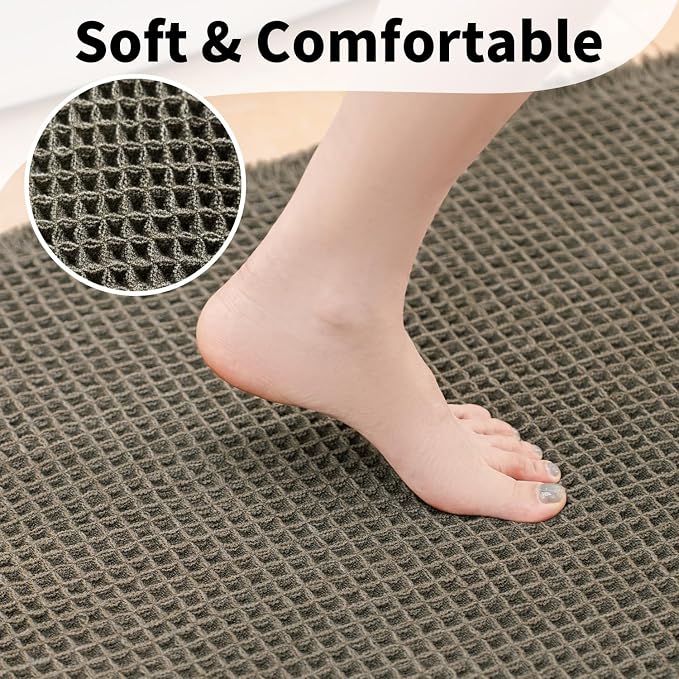 Waffle Bath Mat - Boho Bathroom Rugs Non Slip Washable, Super Absorbent & Quick Dry, Small Bath Mats Farmhouse Bathroom Decor, 18'' x 30'', Olive Green