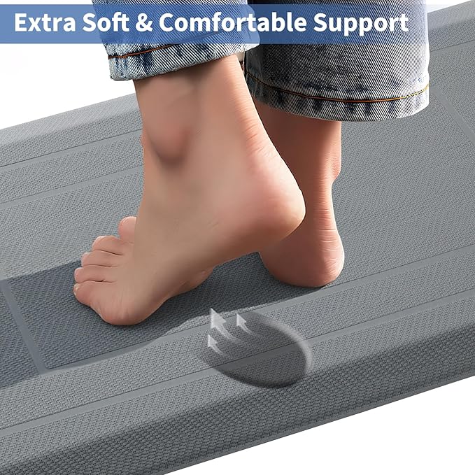 UKISS 9/10"" Extra Thick Cushioned Anti Fatigue Kitchen Mat, Waterproof High Density Foam Standing Desk Mat, Non-Slip Ergonomic Comfort Mat for Kitchen, Office,Workstation Black (Grey, 20" X 39")