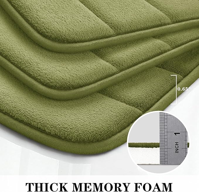 BYSURE Sage Green Memory Foam Bathroom Rug Set 3 Piece, Non Slip Extra Soft Absorbent Machine Washable Toilet Bath Toilet Mat (17"x24"+20"x32"+U Shape 20"x24")