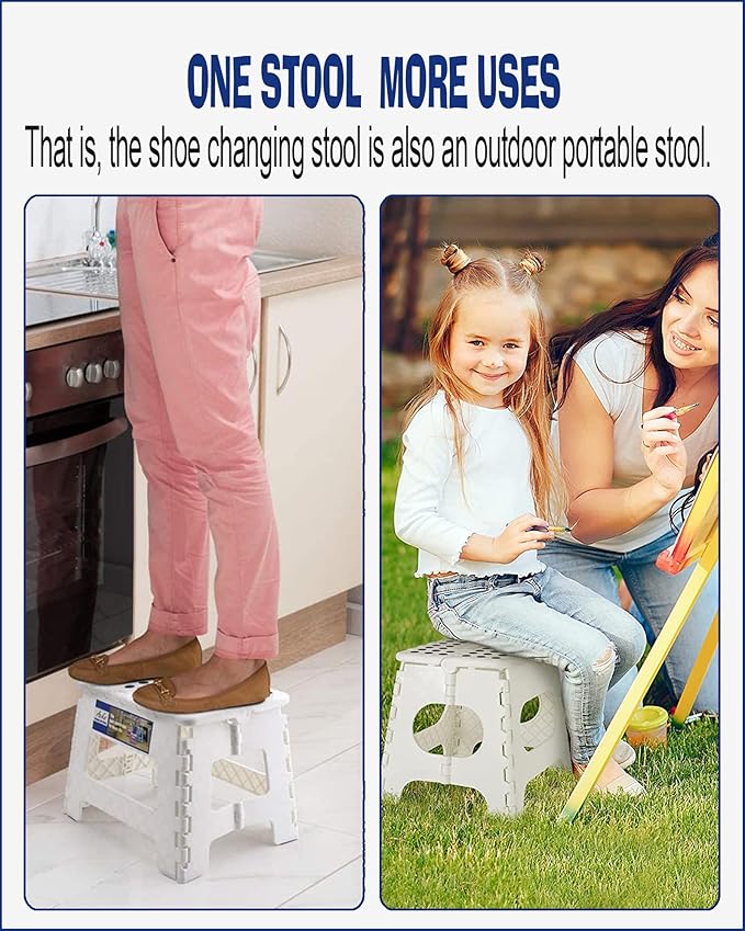 ACKO 2PACK Folding Step Stool - 11" Height Premium Heavy Duty Foldable Stool for Kids and Adults, Plastic Stepping Stool for Kitchen Bathroom, White