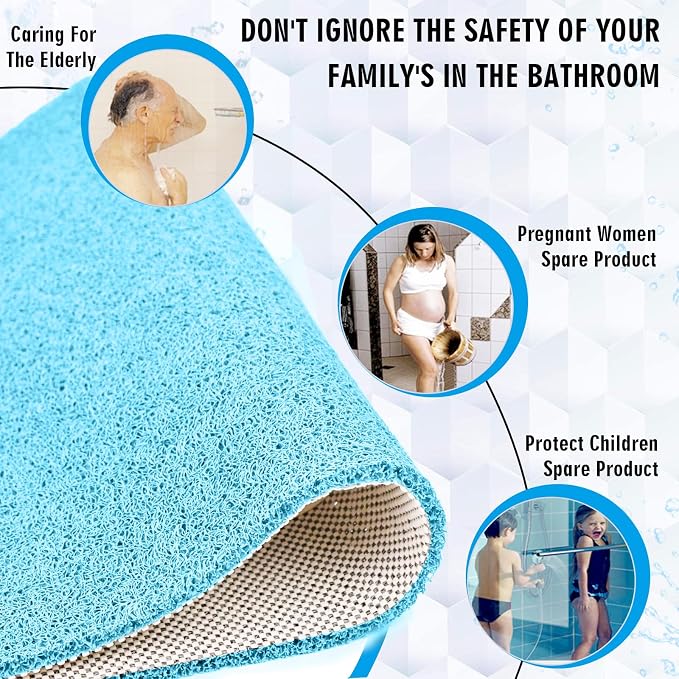 godehone Shower Mats Non Slip Without Suction Cups, PVC Loofah Bathroom Mats, Loofah Mats for Shower and Bathroom, Quick Drying, 23.6× 34.6 Inch, Turquoise Blue