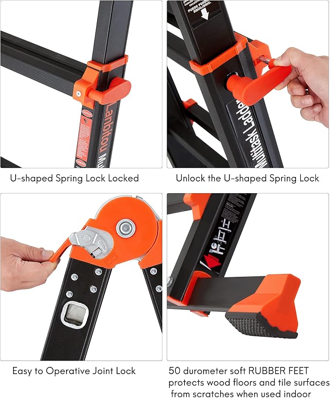 LANBITOU Ladder, A Frame 5 Step Ladder Extension, 17 Ft Anti-Slip Multi Position Ladder, Storage Folding Ladder, 330 lbs Security Load Telescoping Aluminum Ladders for Stairs Home Indoor Outdoor Roof