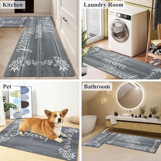 HEBE Anti Fatigue Kitchen Mat Set of 2 Non Slip Cushioned Kitchen Mats for Floor Waterproof Farmhouse Kitchen Rugs and Mats Set Comfort Standing Desk Mat Carpet for Sink,Office,Laundry