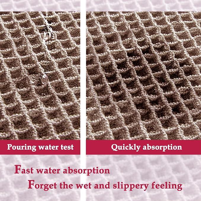 ZALL Tan Waffle Bath Mat,Super Absorbent Non Slip Bathroom Rug,Brown 24x48inch,Machine Washable Ultra Soft Floor Mats