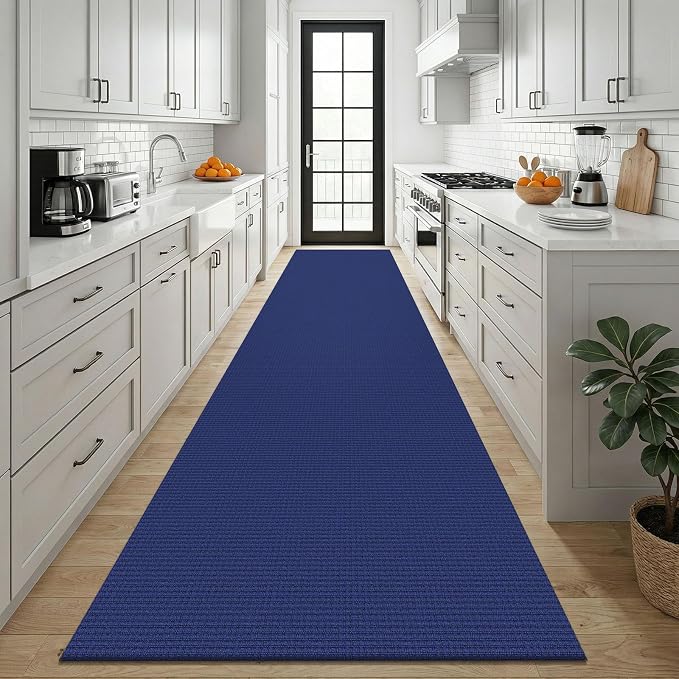 KOZYFLY Cotton 3x12 Runners Rugs for Hallway, Long Washable Runner Rug, Woven Non Slip Kitchen Runner, Braided Entryway Rug, Floor Carpet for Entry, Aisle, Hall, Royal Blue/Navy