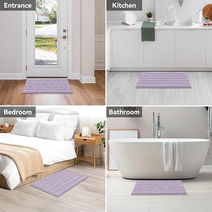 Bcoimo 30"×20" Chenille Bath Mat – Non-Slip with Backing Bath Rug Ultra-Absorbent and Machine Washable Bathroom Mat Quick-Dry Design. Ideal for Bathroom Shower and Tub Areas