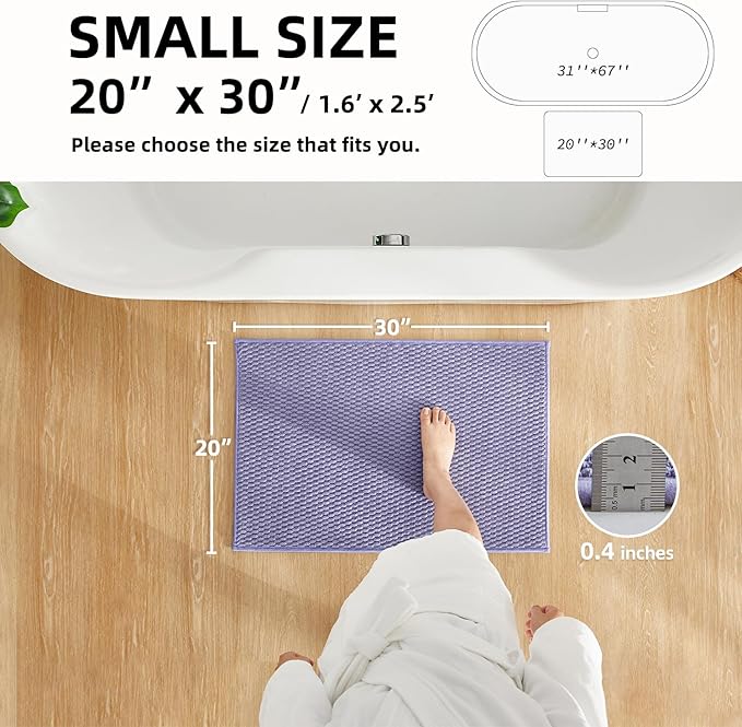 TYUU Bathroom Rugs Non Slip Washable, Super Absorbent Thin Bath Mat Small Quick Dry Low Pile Bathroom Rug, Lavender 20"x30"