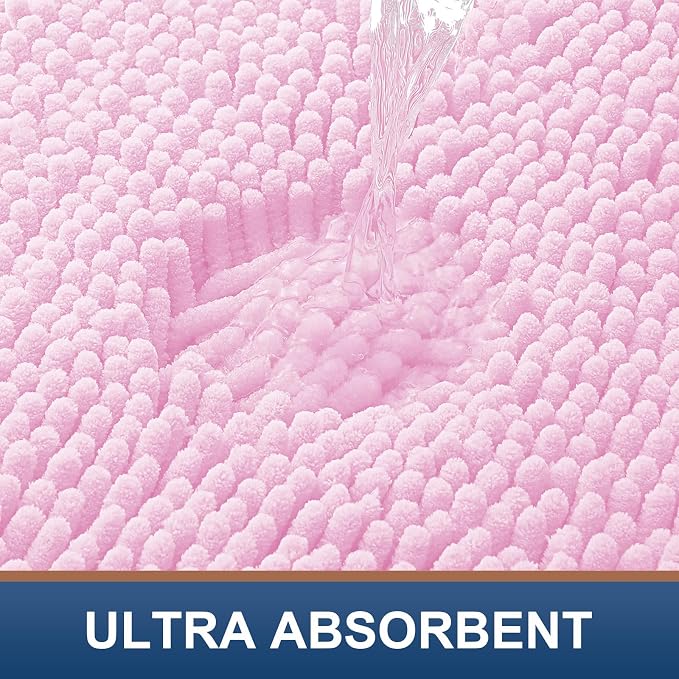 Smiry Luxury Chenille Bathroom Rugs 59x24, Extra Soft and Absorbent Shaggy Bath Mat, Machine Washable, Non-Slip Plush Carpet Runner for Tub, Shower, and Floor, Home Decor Accessories, Pink