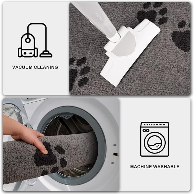 PURRUGS Dirt Trapping Door Mat 32" x 70", Non-Skid/Slip Machine Washable Microfiber Entrance Rug, Shoes Scraper, Dog Doormat, Super Absorbent Floor Mat for Muddy Wet Shoes and Paws, Light Grey