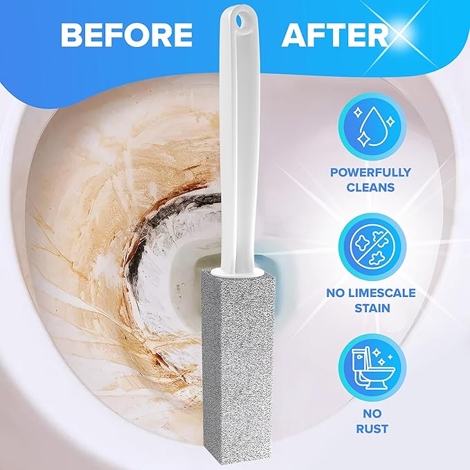 DISIWENE Pumice Cleaning Stone with Handle Toilet Bowl Cleaner Hard Water Ring Remover for Bath/Pool/Kitchen/Household Cleaning (2, 2 Pack with Extra Long Handle)