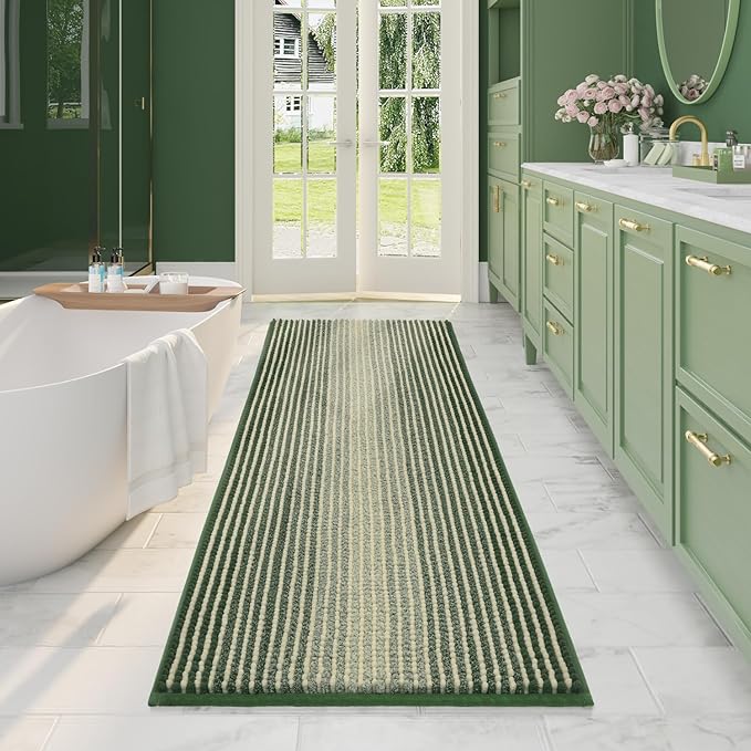BSICPRO Large Bathroom Rugs, Bath Mat Rug for Bath Non Slip 24 x 70 Inches Water Absorbent Chenille Bathroom Runner Rugs Floor Mats Machine Washable (Green)